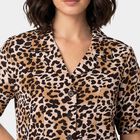 Women's Brown Animal Print Camp Collar Shirt, भूरा, small