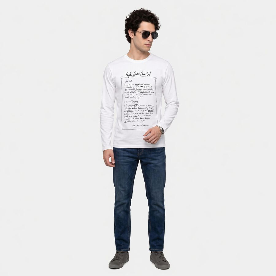 Men's White Crew Neck Regular T-Shirt, सफ़ेद, large
