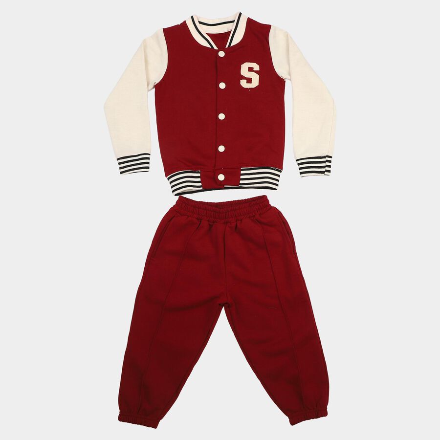 Boys' Red Round Neck Varsity Appliqu&eacute; Baba Suit, Red, large