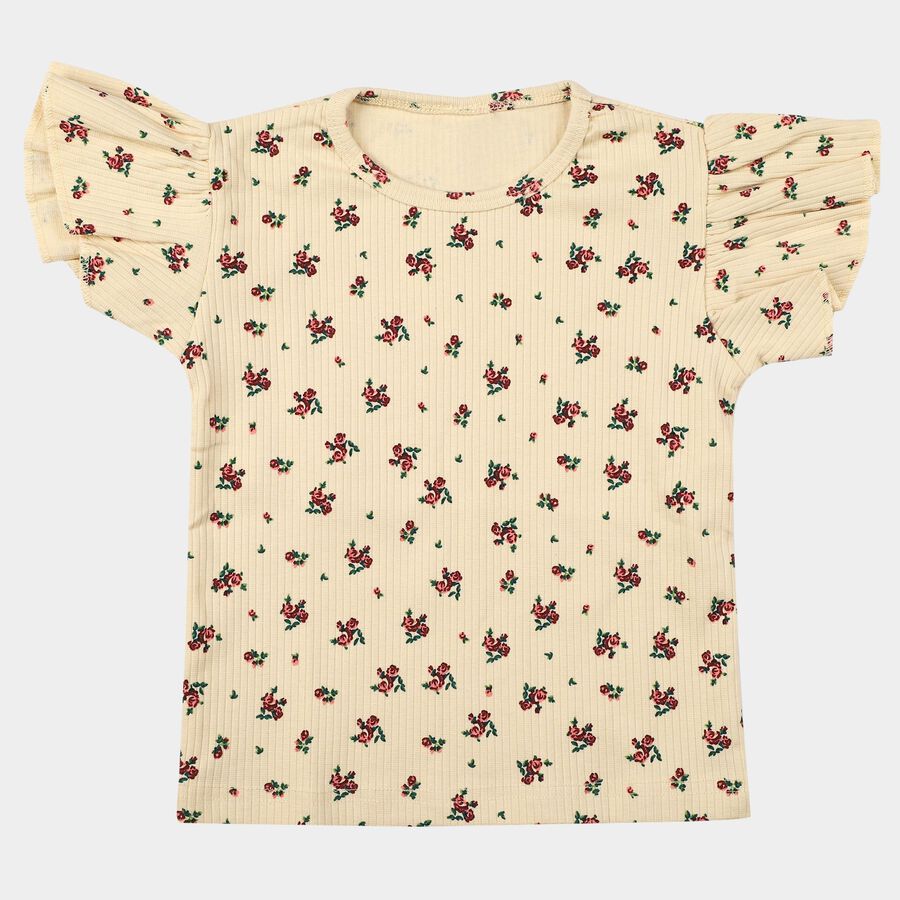 Girls' Off White Round Neck Regular T-Shirt, Off White, large