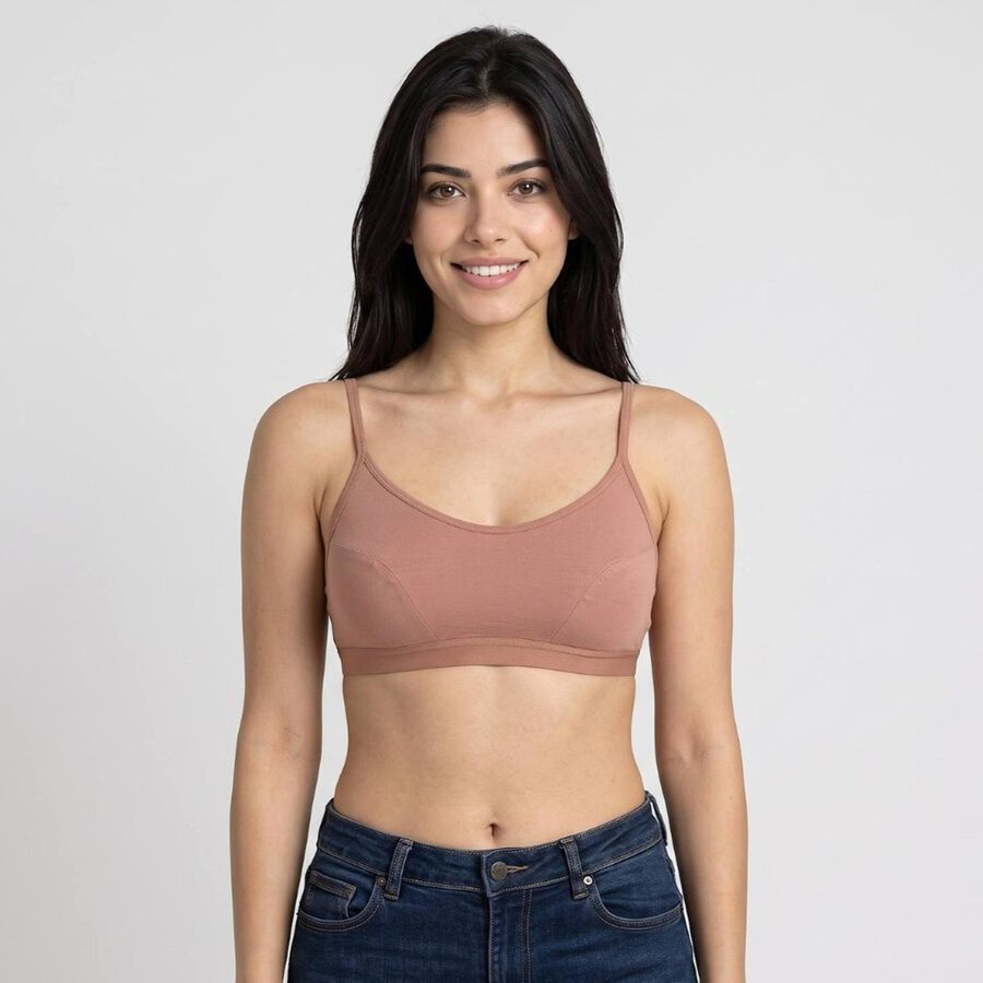 Women's Brown Scoop Neck Wire-Free Bralette Bra, भूरा, large