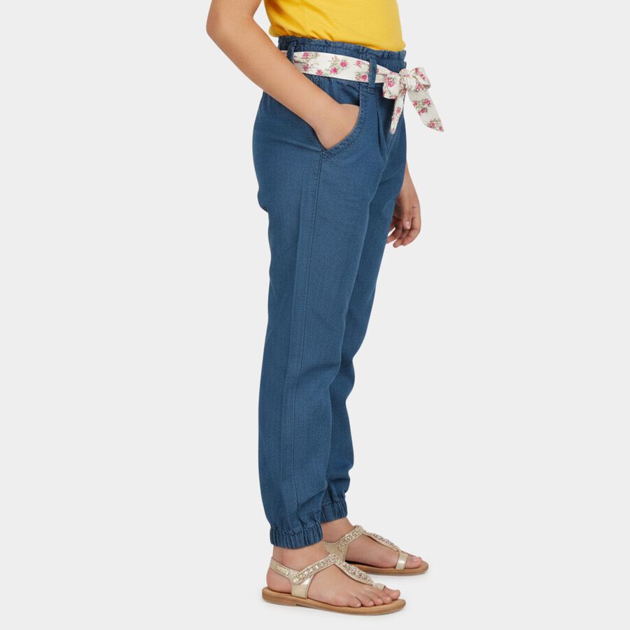 Girls' Mid Blue Regular Fit Paperbag Waist Jeans, Mid Blue, large