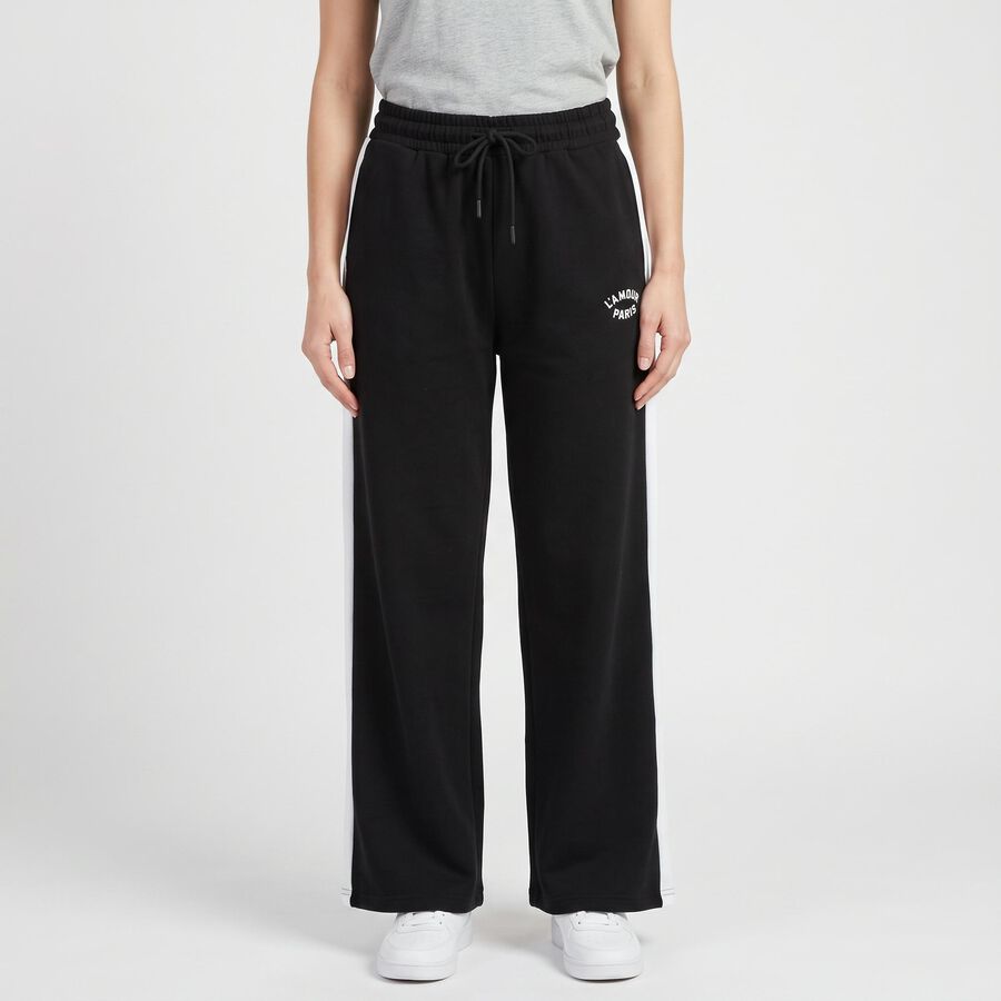 Women's Black Straight Fit Side-Striped Track Pants, Black, large