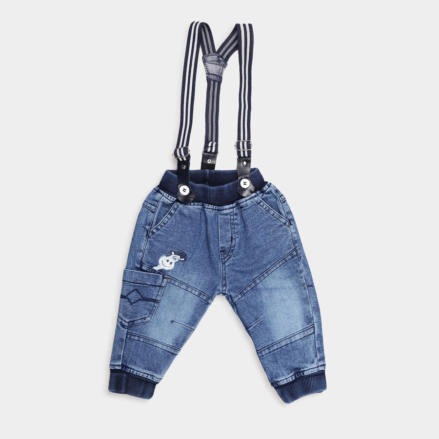 Infants Heavy Wash with Embroidery Rib Waist Jeans, Mid Blue, large image number null