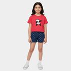 Girls' Fuchsia Cotton Round Neck Graphic Printed T-Shirt, Fuchsia, small