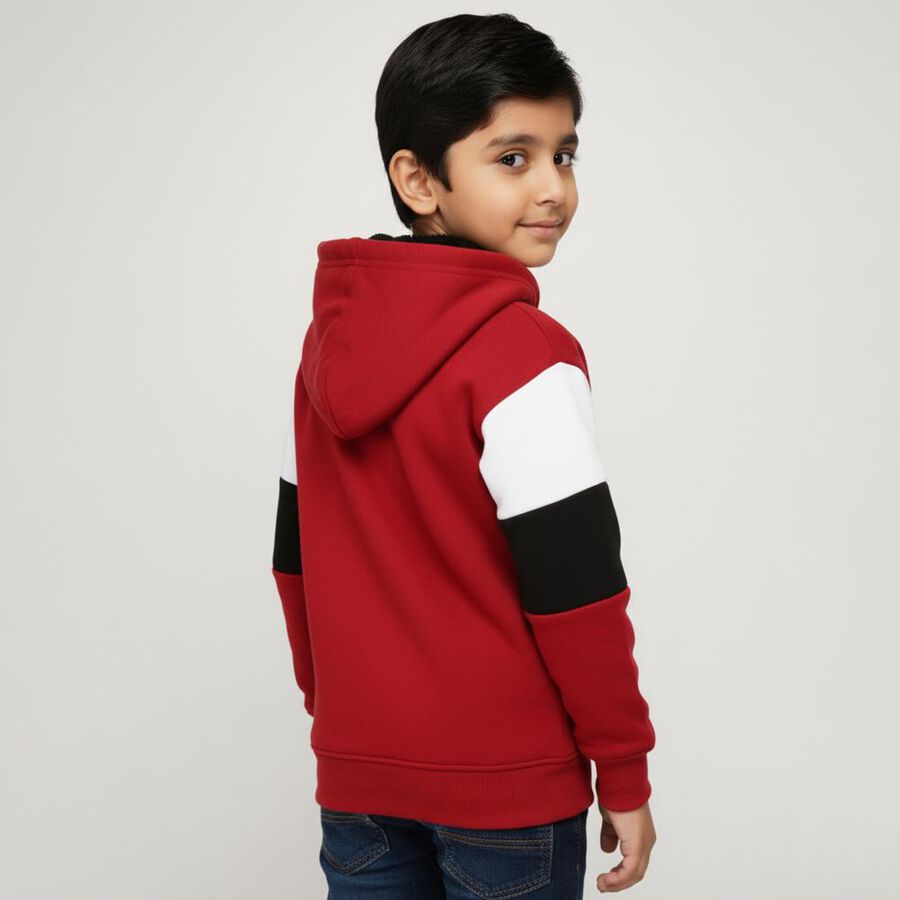 Boys Rich Maroon Hoodie Neck Streetwear Sweatshirt, Maroon, large image number null