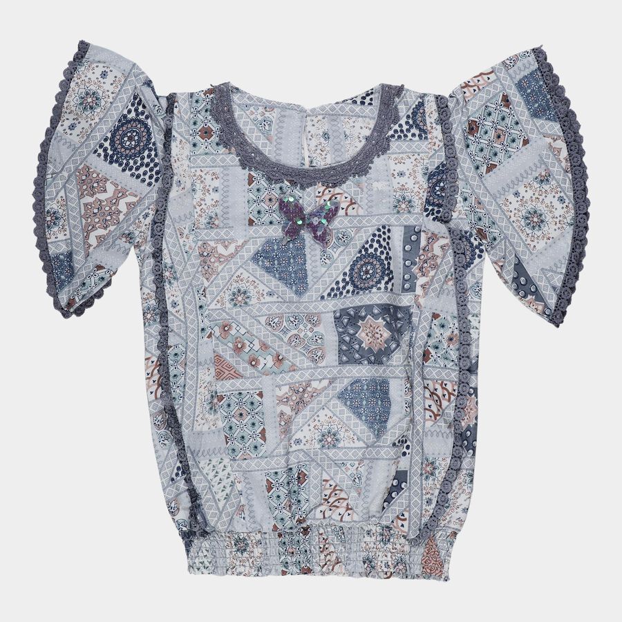 Girls Light Grey Round Neck Casual T-Shirt, Light Grey, large