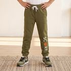 Boys Olive Green Jogger Graphic Printed Pyjama, Olive, small