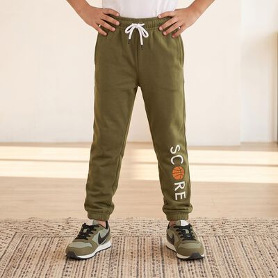 Boys Olive Green Jogger Graphic Printed Pyjama
