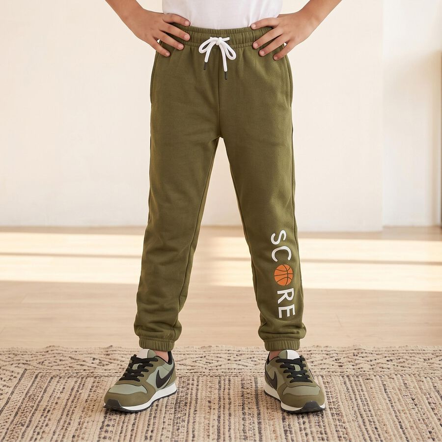 Boys Olive Green Jogger Graphic Printed Pyjama, Olive, large