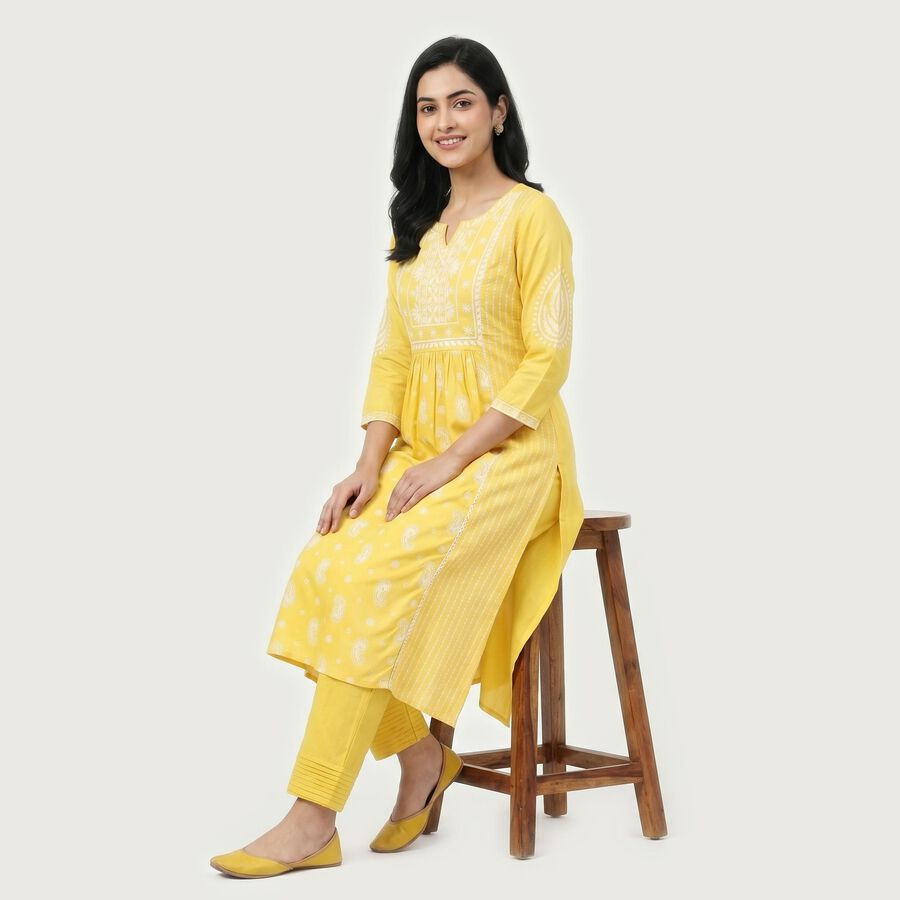 Women's Yellow Embroidered Ethnic Set, Mustard, large