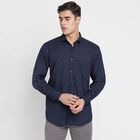 Printed Cotton Formal Shirt, Navy Blue, small image number null