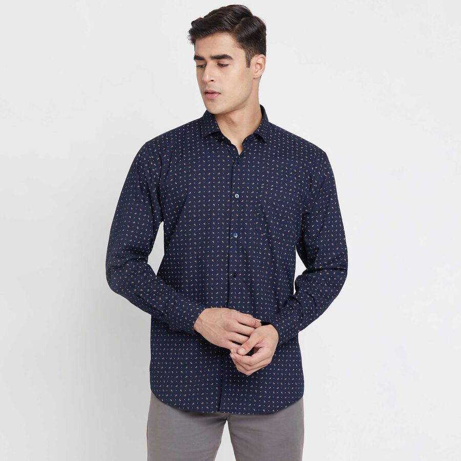 Printed Cotton Formal Shirt, Navy Blue, large image number null