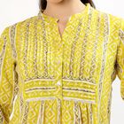 Women's Bright Mustard Yellow Mandarin Collar Geometric Printed Kurta, Olive, small image number null