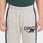 Boys' Ecru Melange Straight Fit Dino Printed Cotton Blend Pyjama, Ecru Melange, small