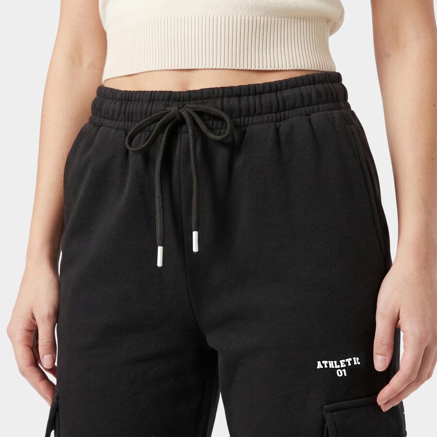 Women's Dark Grey Tapered Fit Cargo Track Pants, गहरा ग्रे, large
