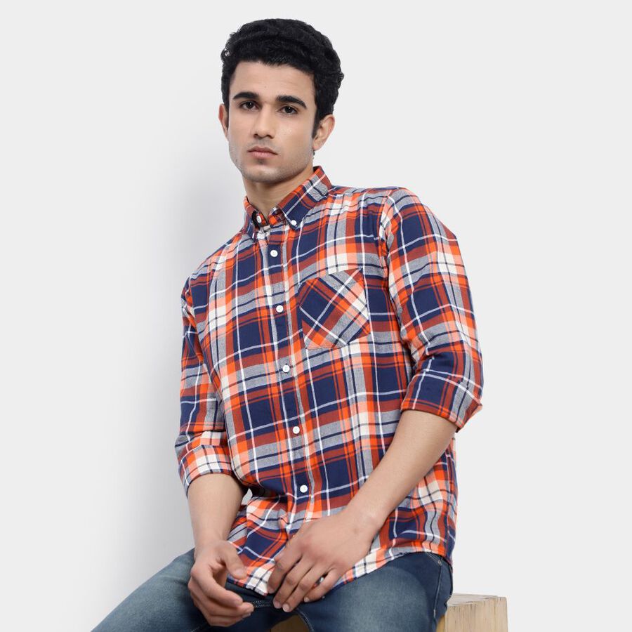 Cotton Checks Casual Shirt, Rust, large image number null
