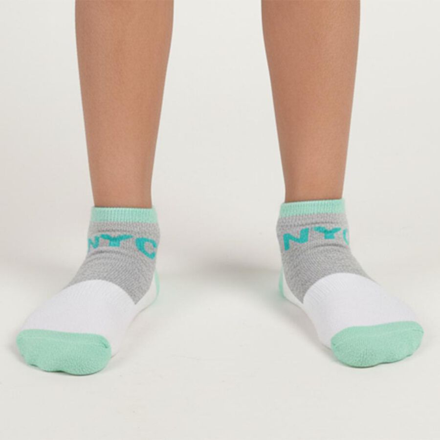 Boys' Muted Mint Green and Deep Charcoal Black Regular Fit NYC Text Pack of 2 Socks, Melange Mid Grey, large image number null