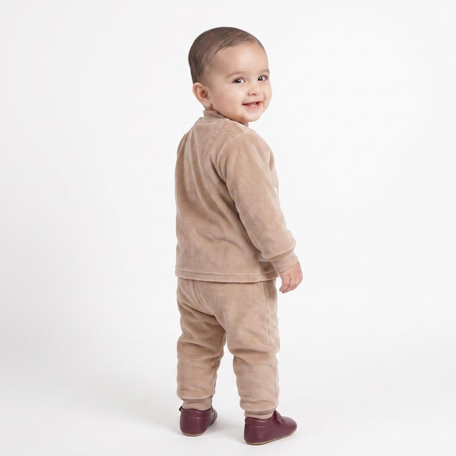 Infants' Beige Round Neck Appliqu&eacute; Baba Suit, Beige, large
