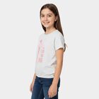 Girls Grey Round Neck Regular T-Shirt, मिश्रित हल्का ग्रे, small