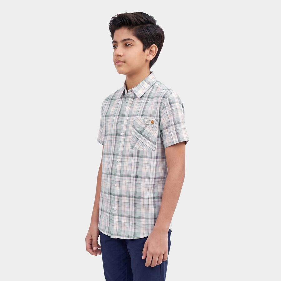 Boys White Cotton Casual Shirt, Off White, large