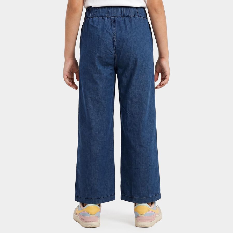 Girls Blue Straight Fit Embellished Jeans, मध्यम नीला, large