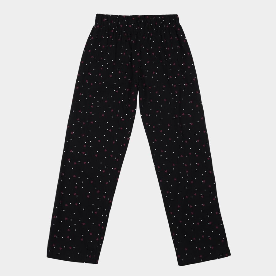 Girls' Black Cotton Blend Pyjama, Black, large