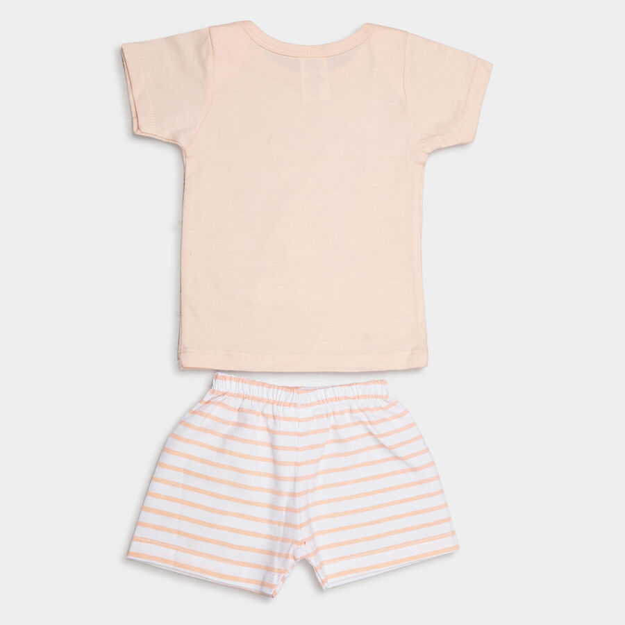 Infants Cotton Boat Neck Baba Suit, Peach, large image number null