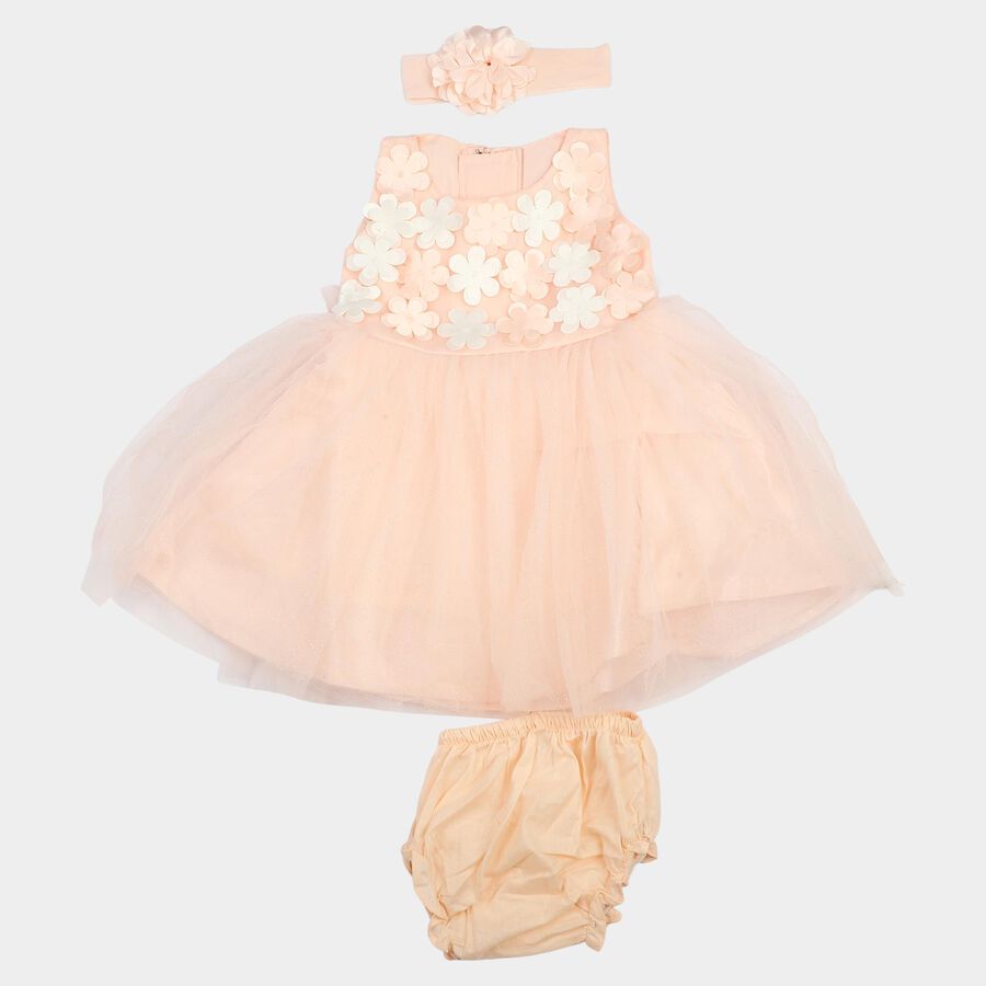 Infants' Light Pink Embellished Fit and Flare Frock, हल्का गुलाबी, large