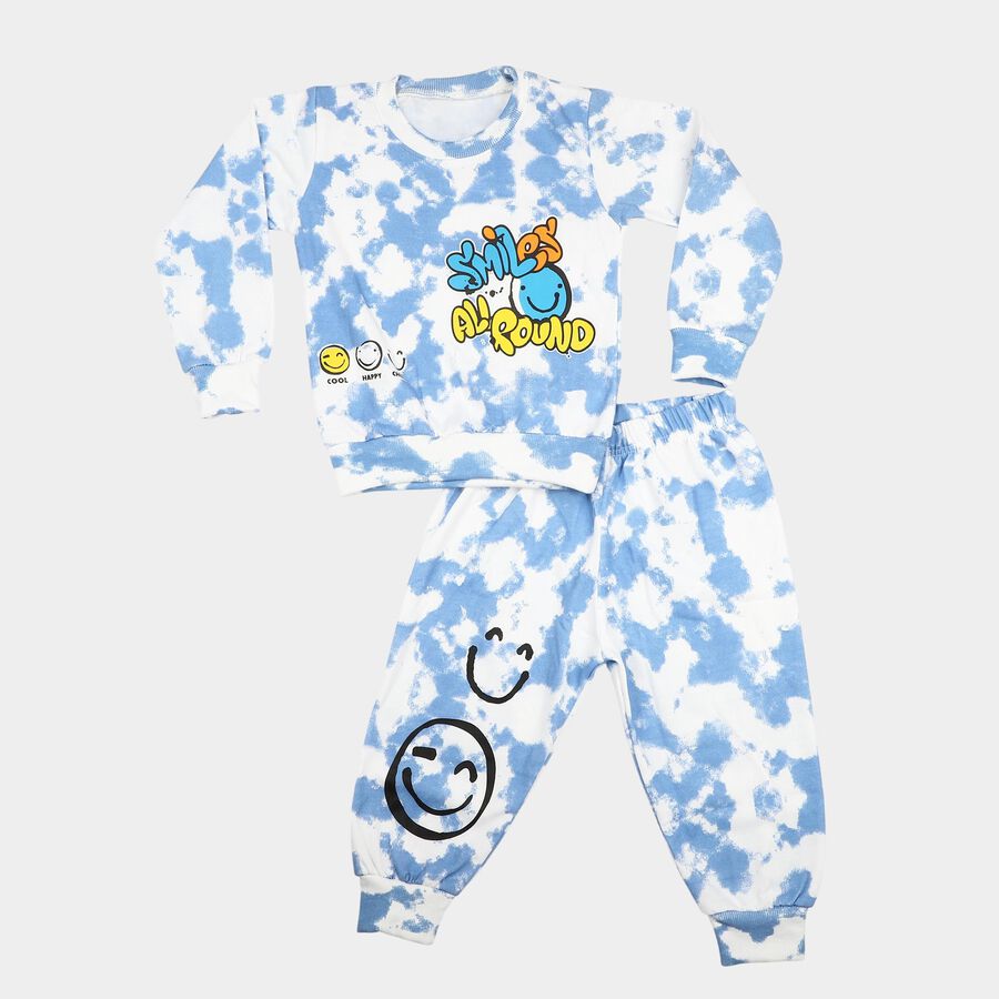 Boys Light Blue Crew Neck Graphic Print Baba Suit, Light Blue, large