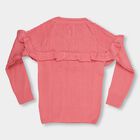 Girls Bright Coral Pink Round Neck Ruffle Sleeve Pullover, Pink, small image number null