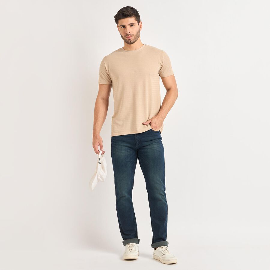 Men's Round Neck Half Sleeves T-Shirt , Beige, large image number null