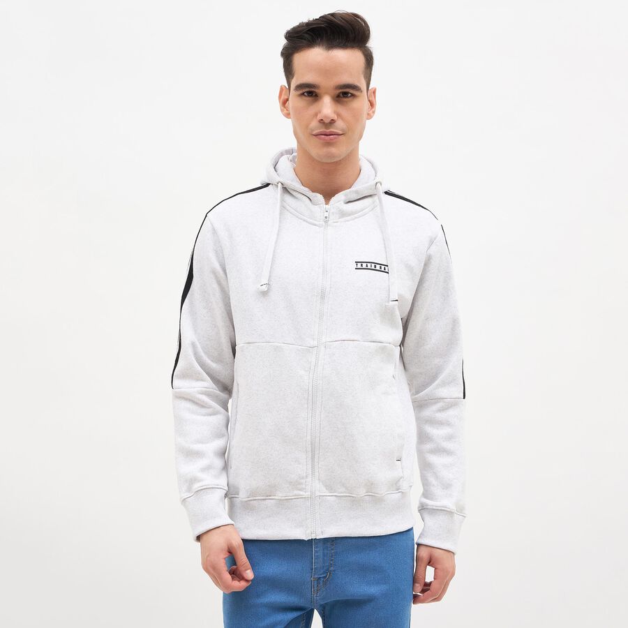 Men's Light Grey Hooded Casual Sweatshirt, मिश्रित हल्का ग्रे, large image number null