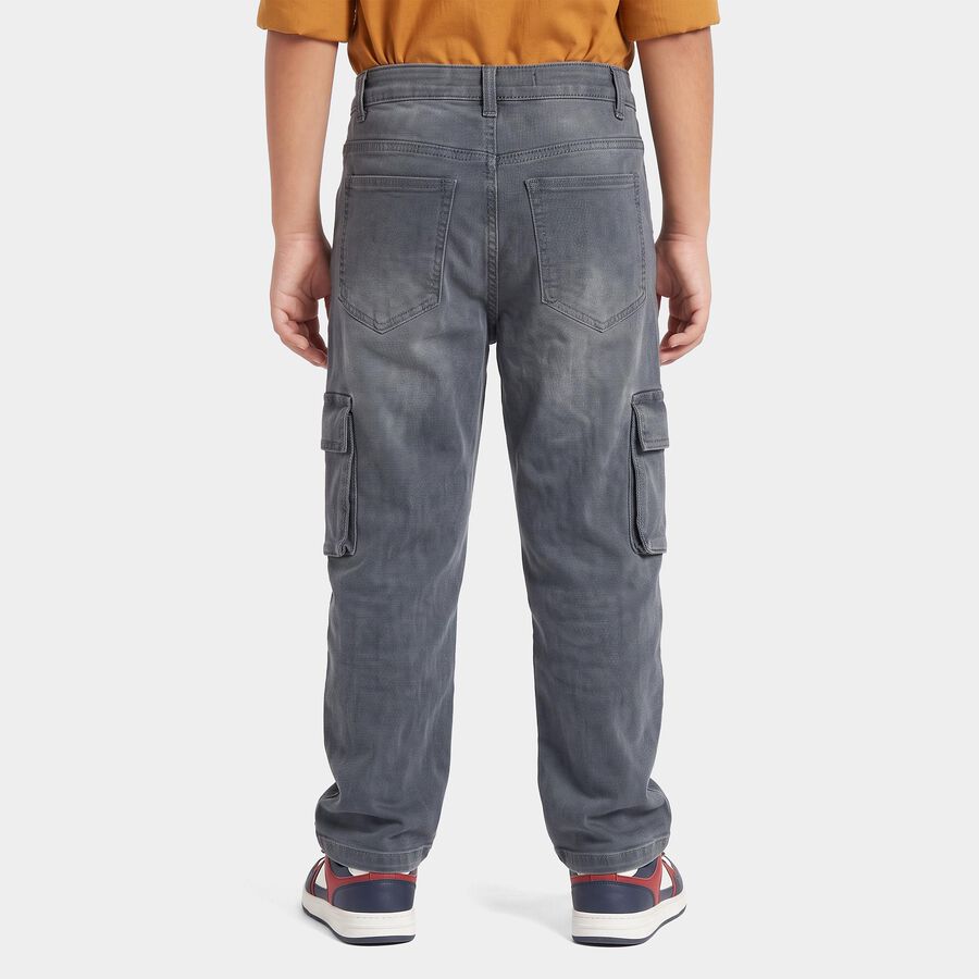Boys' Grey Regular Fit Cargo Jeans, हल्का ग्रे, large