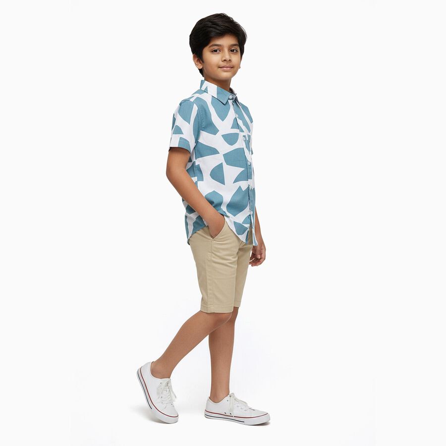 Boys' Muted Teal Blue Cotton Half Sleeve Classic Casual Shirt, मध्यम नीला, large image number null