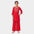Girls Fuchsia Round Neck Fusion Set Upper and Bottom Set, रानी (फ्यूशिया), small