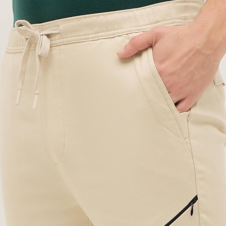 Men's Light Beige Slim Fit Tapered Casual Trousers, Beige, large