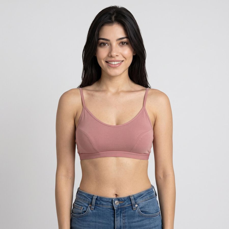 Women's Brown Cotton Blend Scoop Neck Bralette Bra, भूरा, large