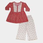 Girls' Fuchsia Round Neck Printed Kurta and Palazzo Fusion Set, Fuchsia, small