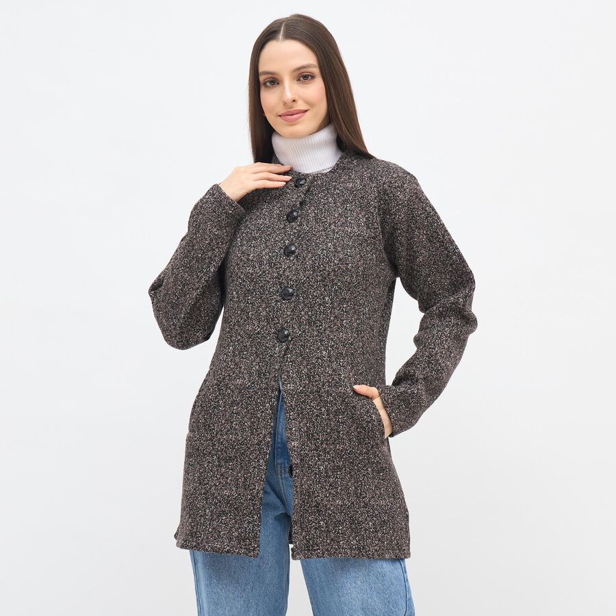 Women's Dark Charcoal Black Casual Tweed Blazer, Black, large image number null