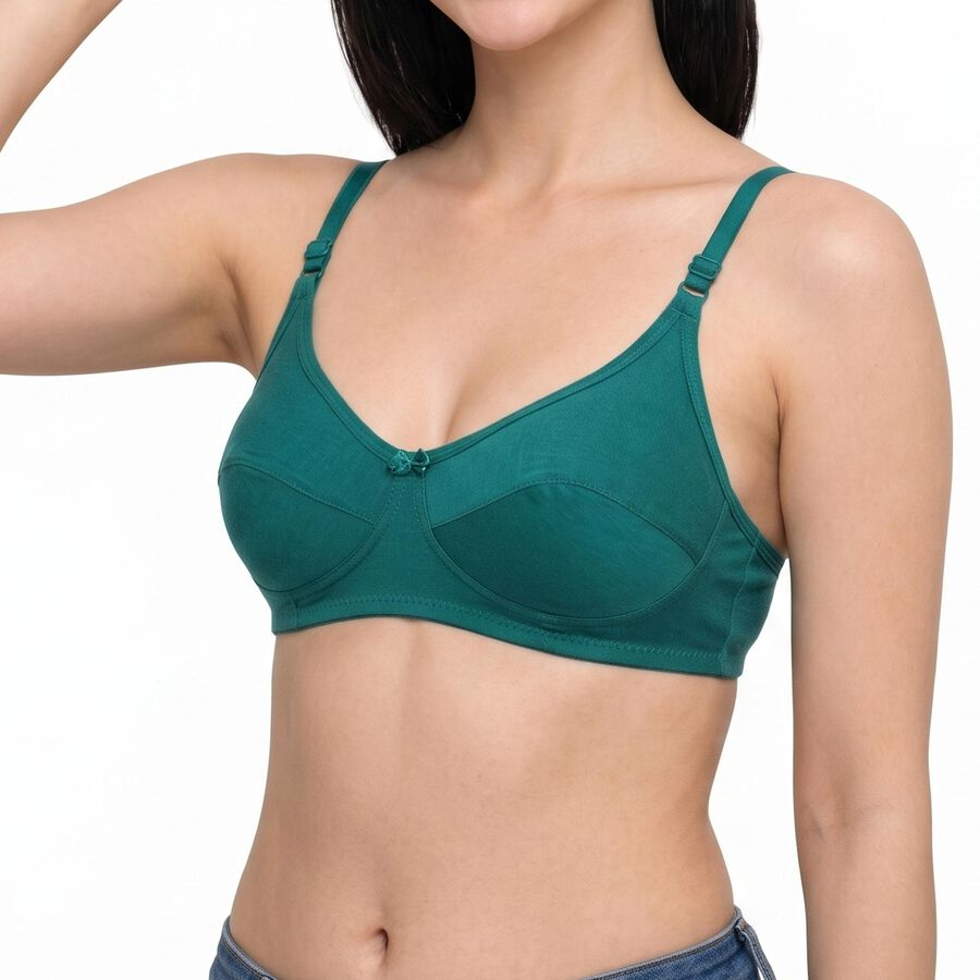 Women's Green 100% Cotton Regular Bralette Bra, गहरा हरा, large