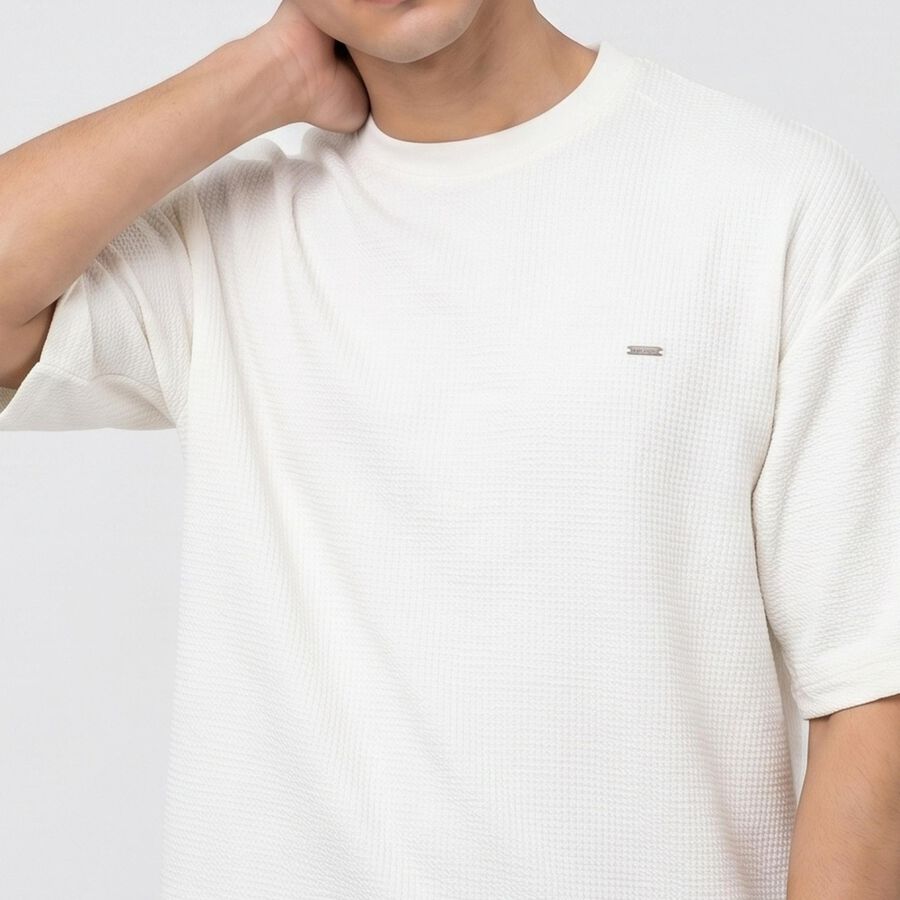 Men's White Round Neck Regular T-Shirt, ऑफ व्हाइट, large