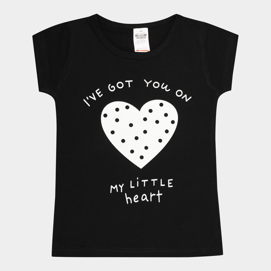 Girls Cotton T-Shirt, Black, large image number null