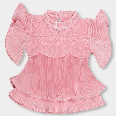 Girls' Bright Pink High Neck Romantic T-Shirt