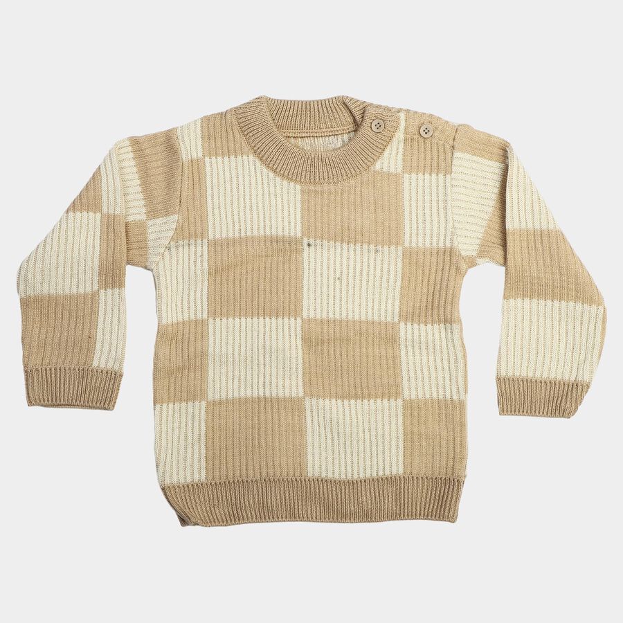 Infants' Beige Crew Neck Pullover, गहरा पीला, large