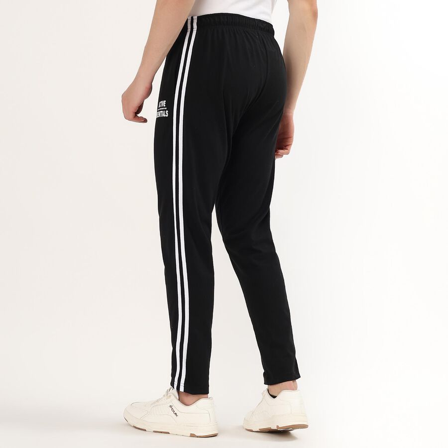 Men's Jet Black Regular Fit Side-Striped Track Pants, काला, large