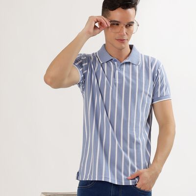 Men's Light Blue Polo Neck Casual T-Shirt