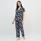 Women's Midnight Navy Blue Notch Neck Printed Night Suit, Navy Blue, small image number null