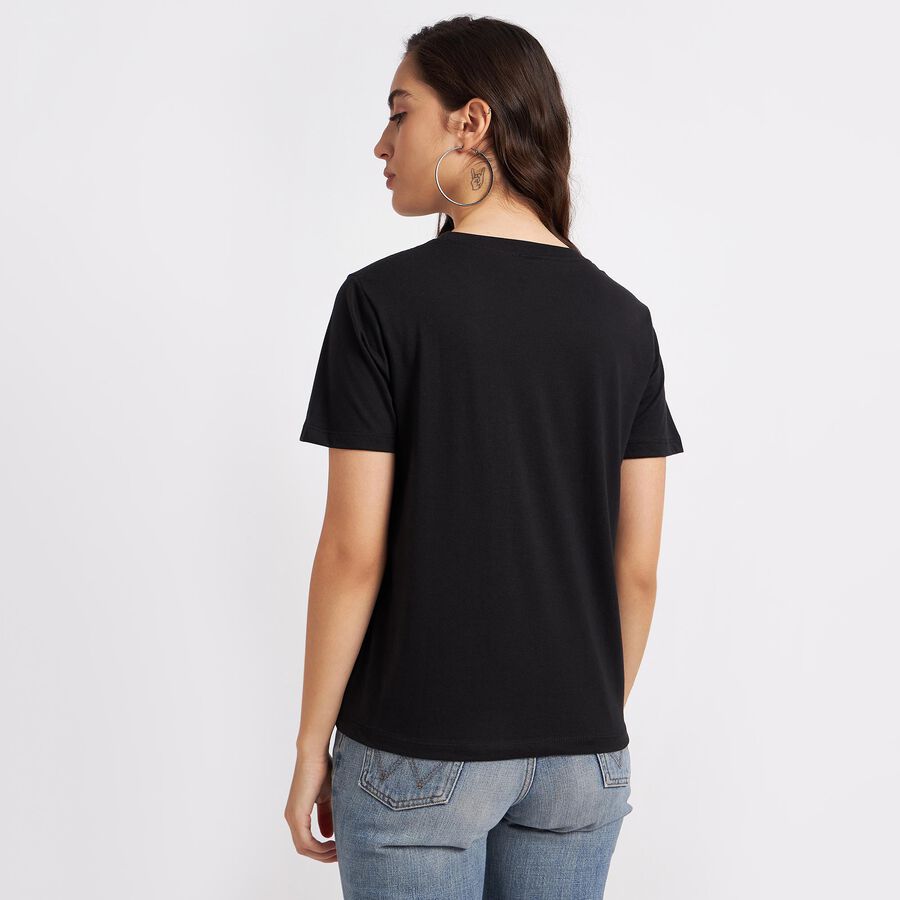 Round Neck T-Shirt, Black, large image number null