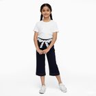 Girls' Deep Navy Blue Cotton Blend Polka Dot Belt Capri, Mid Blue, small image number null